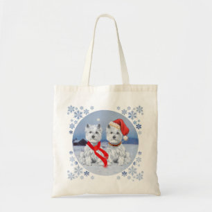 Bolsa Tote Gêmeos Westies numa Noite Invernal