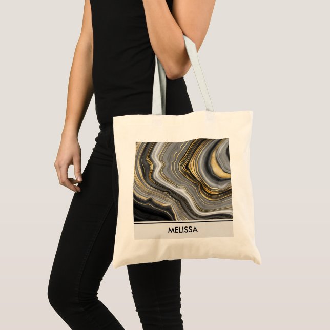 Bolsa Tote Gemstone de Geodo Dourado e Cinza moderno (Frente (produto))