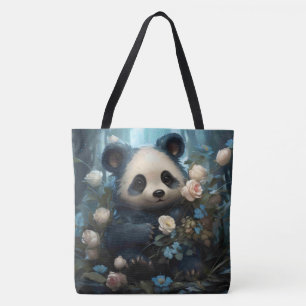 Bolsa Tote Gentil Urso Panda Entre Rosas Selvagens
