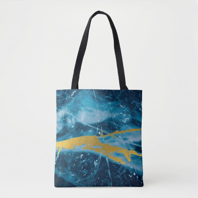 Bolsa Tote Geode Agate Gemstone Blue e Dourado (Frente)