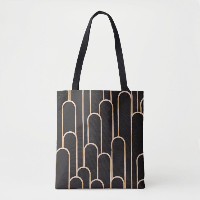 Bolsa Tote Geometria da Arte Deco: Papel de parede Dourado de (Frente)