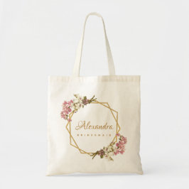 Bolsa Tote Geometria Floral Orquídea Dourada Caligrafia Dama 