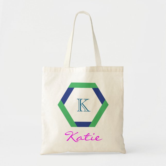 Bolsa Tote Geometria Personalizada do Hexágono do Monograma R (Frente)