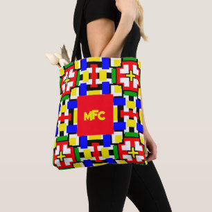 Bolsa Tote Geometria vermelha, amarela, preta, azul e verde