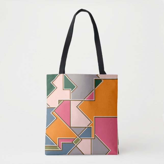 Bolsa Tote geometric seamless pattern, lines, orange, purple (Frente)