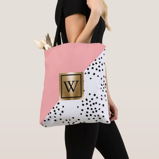 Bolsa Tote Geométrico e Bolinhas Rosa (Close Up)
