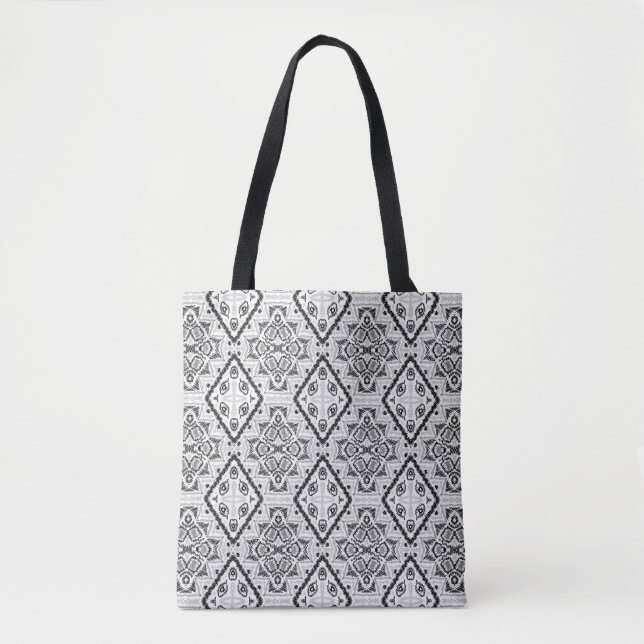 Bolsa Tote Geométrico, padrão, preto e branco (Frente)