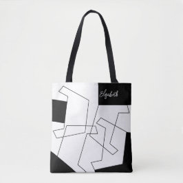 Bolsa Tote Geométrico Tendência Monograma Preto e Branco