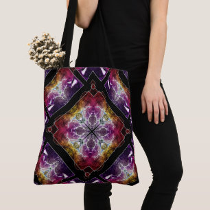 Bolsa Tote Geométrico Vibrante com Acentos Roxos e Dourados