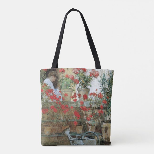 Bolsa Tote Geranianos por Childe Hassam, Impressionismo de Vi (Verso)