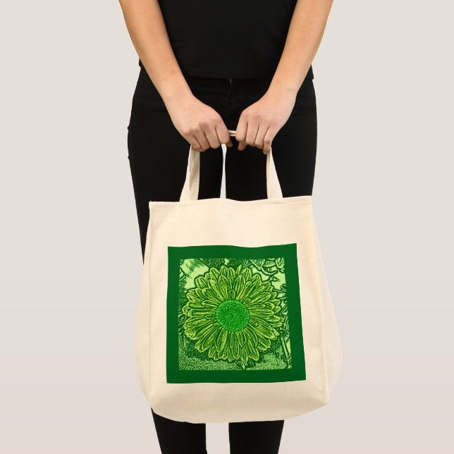 Bolsa Tote Gerbera Daisy Block Impressão, Emerald Green (Frente (produto))