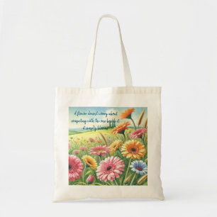 Bolsa Tote Gerbera Daisy Field & Quote