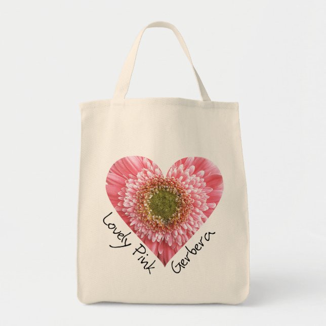 Bolsa Tote Gérbera rosa adorável - Forma cardíaca (Frente)