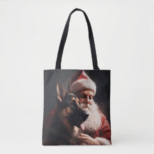 Bolsa Tote German shepherd com Papai Noel Natal Festivo