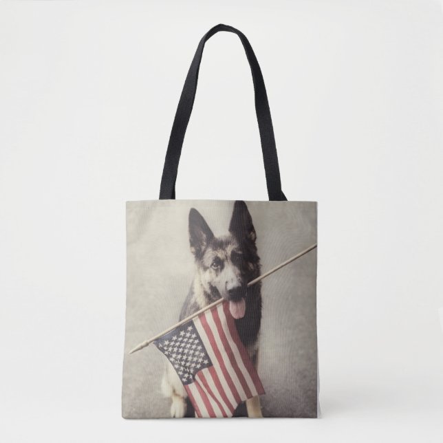 Bolsa Tote German shepherd com Sinalizador dos EUA (Frente)