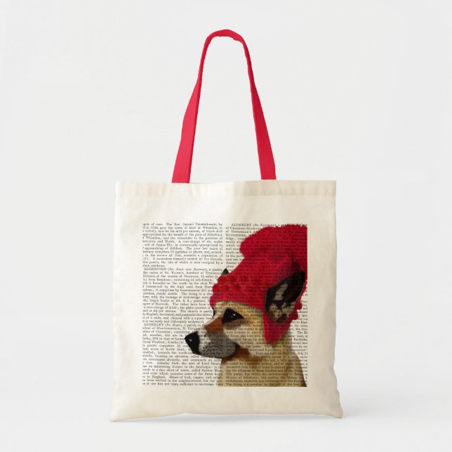 Bolsa Tote German shepherd em Red Wooly Hat (Frente)