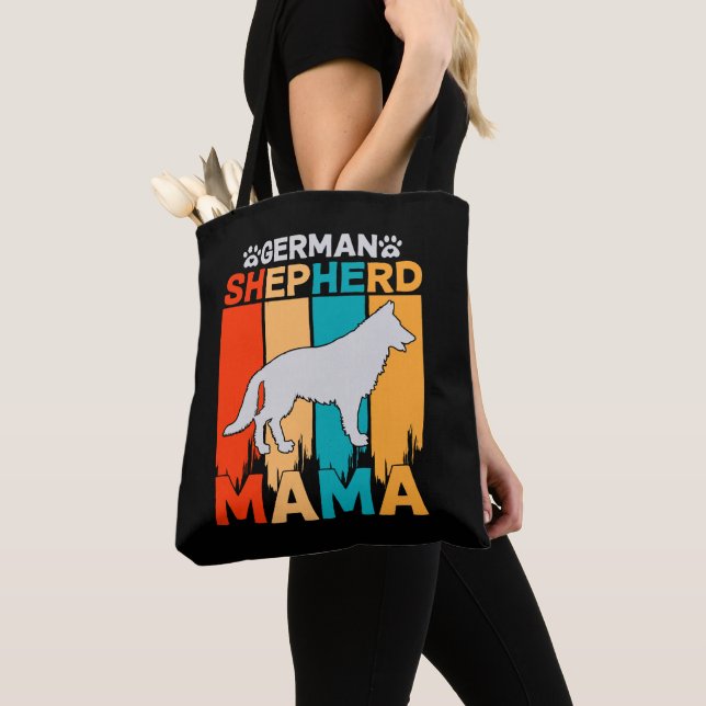 Bolsa Tote German shepherd MAMA, azul castanho em preto (Close Up)
