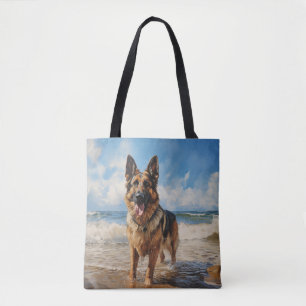 Bolsa Tote German shepherd na praia