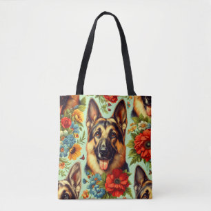 Bolsa Tote German shepherd Vintage Floral