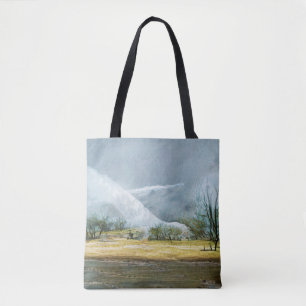 Bolsa Tote Geysers no vale de Kamchatka. Pintura a óleo em c