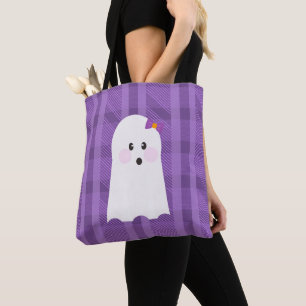 Bolsa Tote Ghost Ghoul Purple Xadrez Halloween