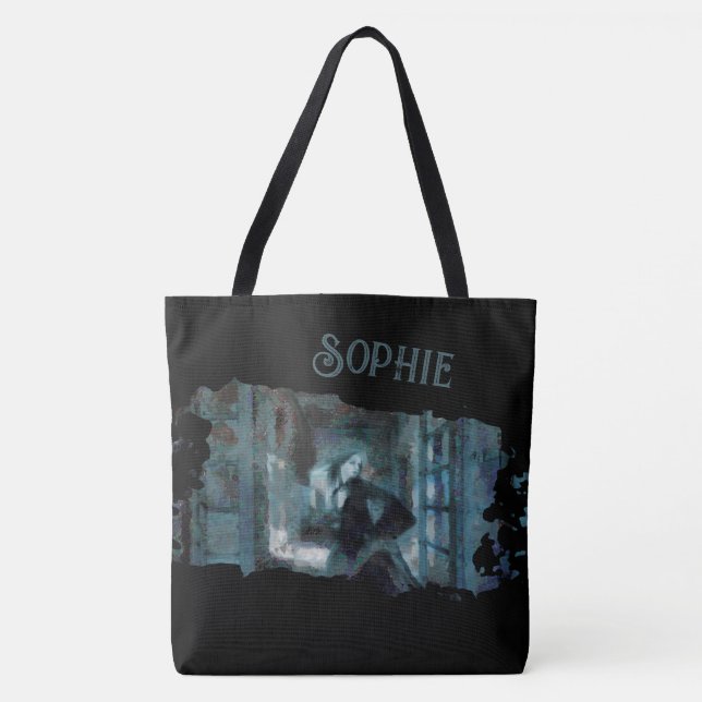 Bolsa Tote Ghost Girl in Blue – Haunting Surreal Art (Frente)