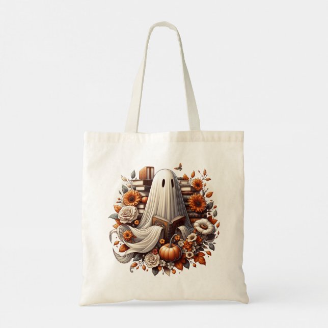 Bolsa Tote Ghost Halloween Book Tote Bag, Bookish Gifts (Verso)