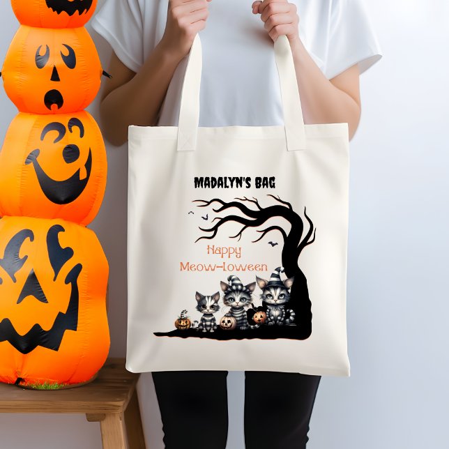 Bolsa Tote Ghost Halloween Kittens Trick ou Treine Adoráveis (Criador carregado)