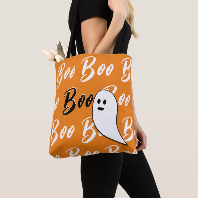 Bolsa Tote Ghost Halloween preto - laranja branco (Close Up)