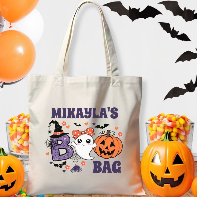 Bolsa Tote Ghost Halloween Trick Retro Ghost Ou Treine Boo Ba (Halloween Trick or Treat Boo Bag)