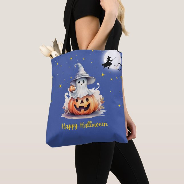 Bolsa Tote Ghost Jack-O' Lanterna Cheia Estrelas da Lua Hallo (Close Up)