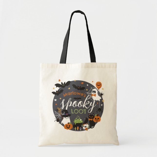 Bolsa Tote Ghosts Bats Spooky Loot Kids Halloween (Frente)