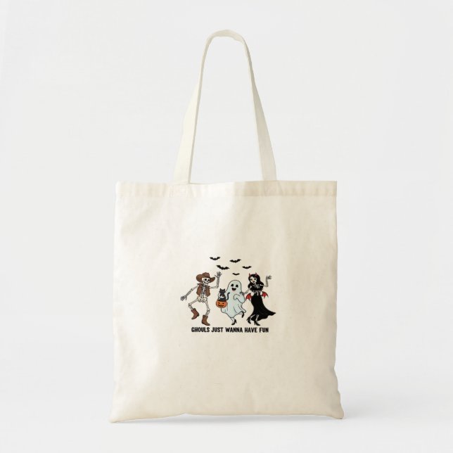 Bolsa Tote Ghouls Só Quer Divertir-Se - Dançando O Esqueleto (Frente)