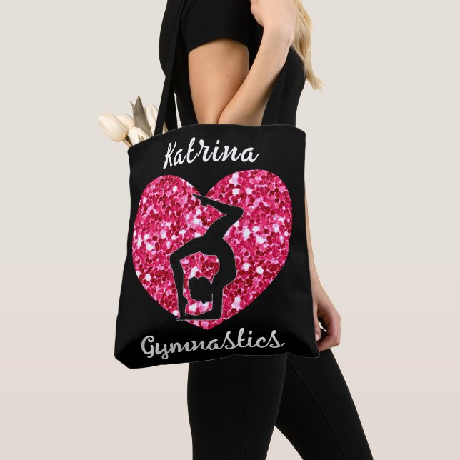 Bolsa Tote Ginástica Preta e Rosa Quente Personalizada  (Close Up)
