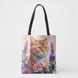 Bolsa Tote Ginger Cat Floral Multicolor Art