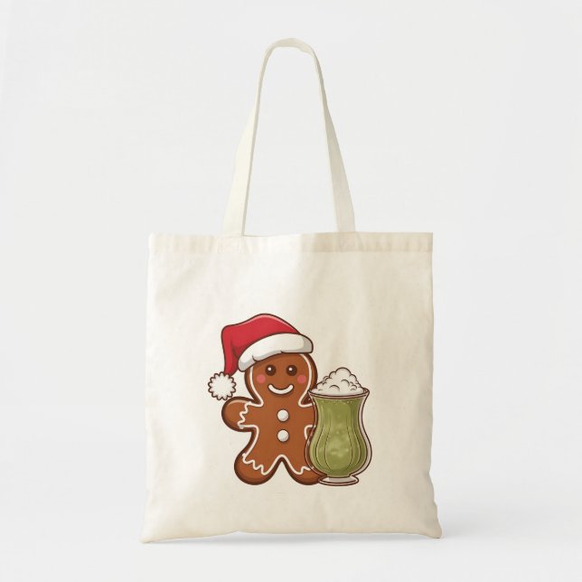 Bolsa Tote Gingerbird Man Holding Matcha Beber Natal (Frente)