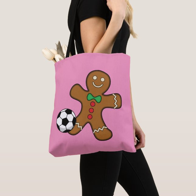 Bolsa Tote Gingerbird Man Jogando Futebol (Close Up)