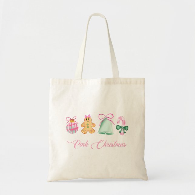 Bolsa Tote Gingerbread, Candy Cane & Pastel Ornaments (Frente)