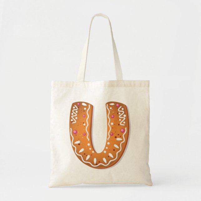 Bolsa Tote Gingerbread Letter U Monogram Holiday Cookie (Frente)