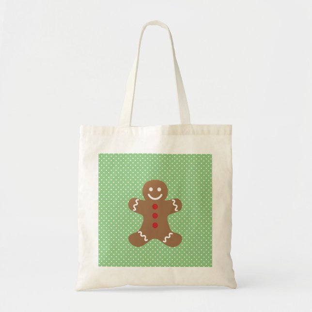 Bolsa Tote Gingerpão bonito, homem e Bolinhas verdes (Frente)