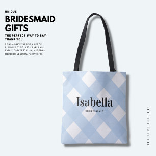 Bolsa Tote Gingham Azul Claro Moderno Cheque Bridesmaid Bag
