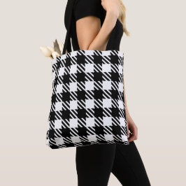Bolsa Tote Gingham preto e branco. Cheque de Shepherd