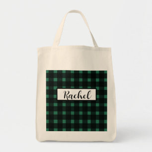 Bolsa Tote Gingham Verde Negro Personalizado