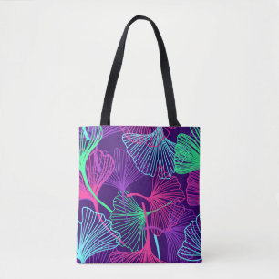 Bolsa Tote Gingko Tropical Floral deixa o fundo em neon c