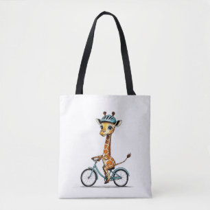 Bolsa Tote Girafa Andando Bicicleta - Arte Lápis Desenhada à 