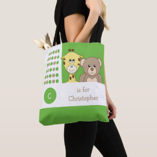 Bolsa Tote Girafa-branca e brinquedo branco-verde-bebê