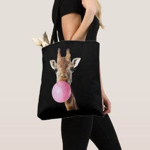 Bolsa Tote  Girafa Chiclete Rosa Bolha Fofa Amante de Animais