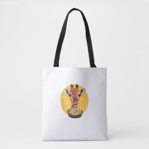 Bolsa Tote Girafa com humor animal de animação de pipoca