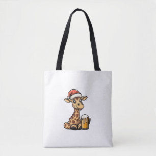 Bolsa Tote Girafa de Natal com cerveja _ festa engraçada do N