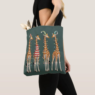 Bolsa Tote Girafa de Natal Fofa Amante de Animais Divertidos